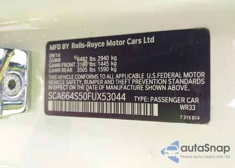 2015 Rolls-Royce Ghost from USA, damaged, VIN SCA664S50FUX53044